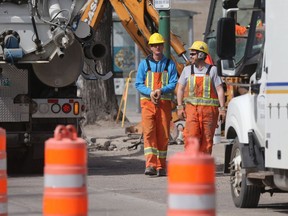 A construction project in progress on Broadway, close to Fort Street, in Winnipeg on Friday.