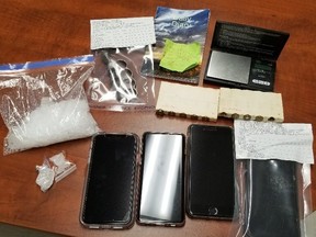 On Sunday at just before 4:30 a.m., officers conducted a traffic stop in the community of Souris. The traffic stop led to the arrest of the three male occupants and a search of the vehicle which resulted in the seizure of 154.5 grams of suspected methamphetamine, brass knuckles and other drug paraphernalia.