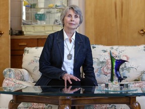 Sister Lesley Sacouman, executive director of Holy Names House of Peace, is photographed in the living room of its Edmonton Avenue facility in Winnipeg on Wed., April 29, 2020. Kevin King/Winnipeg Sun/Postmedia Network