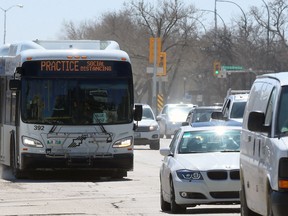 A Winnipeg Transit bus spreads a health directive in Winnipeg on Wed., April 29, 2020. Kevin King/Winnipeg Sun/Postmedia Network