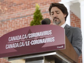 Prime Minister Justin Trudeau addresses Canadians on the COVID-19 pandemic from Rideau Cottage in Ottawa on Wednesday, April 29, 2020.