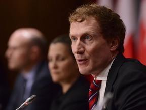 Minister of Indigenous Services Marc Miller joins fellow ministers and Government of Canada officials as they hold a news conference to provide an update on COVID-19 on Parliament Hill in Ottawa on Thursday, April 30, 2020.