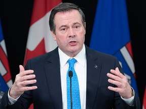 Alberta Premier Jason Kenney speaks about support for the agriculture industry during the COVID-19 pandemic at a news conference in Edmonton on May 7, 2020.
