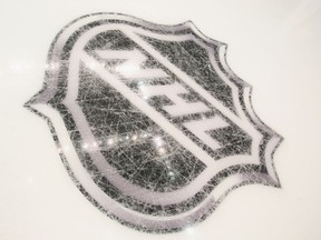 File photo of the NHL logo on the ice.