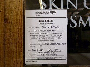 Beauty Infinity, a skin care service in the Corydon Village Mall pictured on Monday, was shut down by Manitoba Health for violating public health orders.