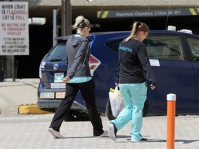 Nurses return to work at Health Sciences Centre in Winnipeg on Monday. The head of the Manitoba Nurses Union is demanding a seat at the table after a change in personal protective equipment policy guidelines for Manitoba nurses came outlast Thursday, limiting them to one procedure mask a shift in Green Zones.