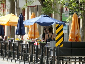 An outdoor patio in the Exchange District, in Winnipeg.