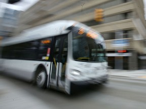 A transit bus, in Winnipeg on Friday, May 29, 2020.