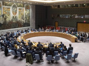 This file photo shows a meeting of the United Nations Security Council on Feb. 28, 2020.
