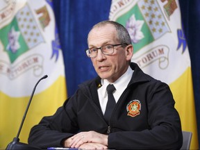 Chief John Lane, Winnipeg Fire and Paramedic Service along with Mayor Brian Bowman and Chief Danny Smyth, Winnipeg Police Service provide their reaction to the events in Minneapolis, across the US and in Canada during a media conference at City Hall Tuesday, June 2, 2020.