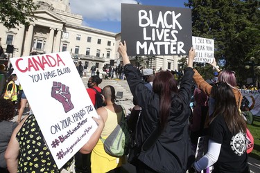 Thousands gather in solidarity with the George Floyd protests across the United States in Winnipeg, Friday, June 5, 2020.