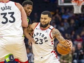 Raptors’ Fred VanVleet (left) is in a team bubble in Fort Myers, Fla., working out, eating and playing video games.