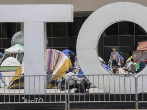 Tents have been set up at Toronto City Hall in Nathan Phillips Square on Thursday June 25, 2020.