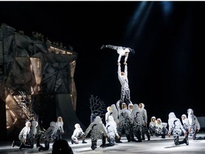 In this file photo taken on January 15, 2020 Canadian circus troop "Cirque du Soleil" performs in their acrobatic performance on ice titled CRYSTAL at Arena Riga, Latvia.