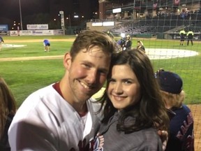 Goldeyes pitcher Kevin McGovern (left) and wife Danielle Dorion were married in April of 2019.