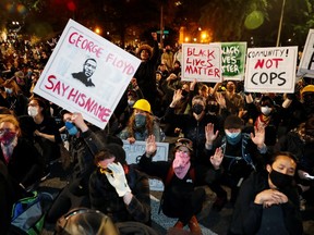 Protesters rally against the death in Minneapolis police custody of George Floyd, in Portland, Oregon, U.S. May 31, 2020. Picture taken May 31, 2020.