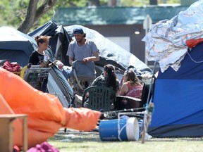 A tent camp near Main Street in Winnipeg on Tuesday.