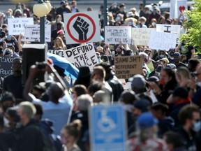 A large number of people gathered at the Legislative Building, in Winnipeg, to bring attention to police brutality, and racism.  Friday, June 5/2020.