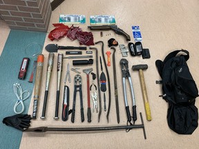 On Friday, RCMP stopped a vehicle in Selkirk. The license plates on the vehicle were found to be stolen, and all three occupants were arrested. Officers searched the vehicle and located a firearm, ammunition, zip ties, bear spray, knives, weapons, methamphetamine and break-in tools.