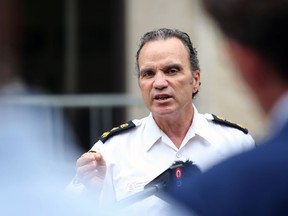 Police chief Danny Smyth meets with media following a Winnipeg Police Board meeting in city council chambers in Winnipeg on Mon., June 8, 2020.