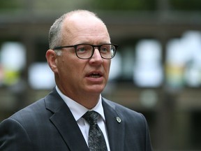 Coun. Scott Gillingham, finance chair, speaks with media outside city hall in Winnipeg on Mon., June 8, 2020. Kevin King/Winnipeg Sun/Postmedia Network