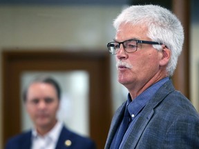 Jim Bell, Siloam Mission CEO, speaks during a press conference to announce funding for supportive recovery housing units in Winnipeg on Wed., June 10, 2020. Kevin King/Winnipeg Sun/Postmedia Network