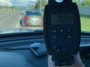 Winnipeg Police tweeted out a photo after catching a speeding motorist - who police said was driving with a learner's permit - doing 162 km/h in an 80 zone on Chief Peguis Trail in Winnipeg on Sunday.