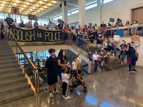 Black Lives Matter protesters descend on Winnipeg City Hall on Friday, June 26, 2020.