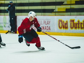 Jets defenceman Dylan DeMelo skates during training camp.