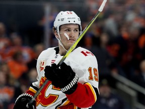 The Calgary Flames' Matthew Tkachuk (19) during first period NHL action against the Edmonton Oilers at Rogers Place, in Edmonton Wednesday Jan. 29, 2020. Photo by David Bloom
