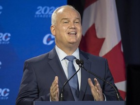 Conservative Party of Canada leadership candidate Erin O'Toole speaks during the English debate in Toronto on June 18, 2020.