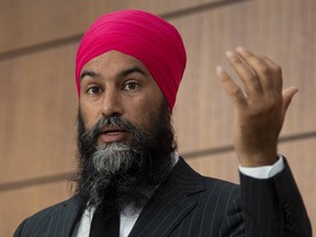 NDP Leader Jagmeet Singh speaks during a news conference, Wednesday, July 8, 2020 in Ottawa.