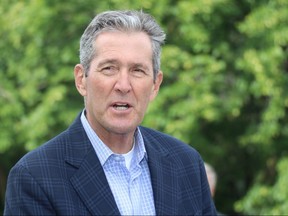 Premier Brian Pallister announces $5.6 million in funding for 20 watershed projects through the Growing Outcomes in Watersheds (GROW) Trust and the Conservation Trust on Wednesday July 22 at the Manitoba Legislature grounds. Josh Aldrich/Winnipeg Sun