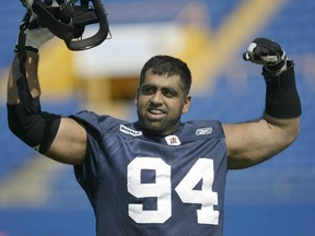 Former Blue Bomber offensive lineman Obby Khan played college football at Simon Fraser University.