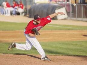 Winnipeg Goldeyes starting pitcher Kevin McGovern went seven innings against the Fargo-Moorhead RedHawks on July 24, 2020, at Newman Outdoor Field in Fargo, N.D. He allowed only one run in the no-decision.