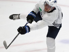 Jets forward Andrew Copp follows through on a shot during Winnipeg Jets summer training camp.