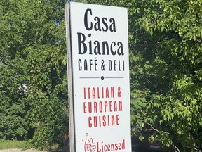Sign for Casa Bianca Cafe & Deli in Winnipeg Beach.