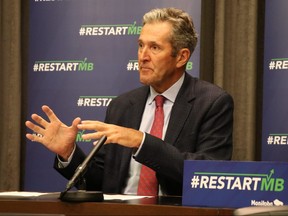 Manitoba Premier Brian Pallister discusses the expansion of a back to work subsidy program. Josh Aldrich/Winnipeg Sun