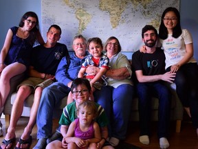 John and Donna McCall are pictured in this family handout photo from last fall with their family. The McCall children, Ian (second from right) and Meghan (far left), are American and can't come to Canada to help take care of their mother, whose health is failing. THE CANADIAN PRESS/HO-McCall Family *MANDATORY CREDIT*