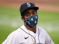 Mallex Smith of the Mariners looks on during a game against the Athletics at T-Mobile Park in Seattle, Aug. 3, 2020.