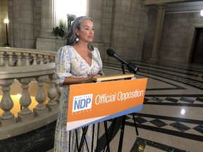 House Leader for the Official Opposition Nahanni Fontaine addresses the media Thursday, August 27, 2020, regarding the immediate call to return to the House.
Josh Aldrich/Winnipeg Sun