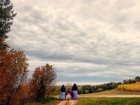 A photo of Hutterite women from Baker Colony in Manitoba. Photo by Sheri Hofer.