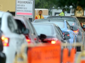 The drive through COVID-19 testing site on Main Street, in Winnipeg, was busy   Thursday and Manitoba set a one-day high for testing with , August 13/2020.Winnipeg Sun/Chris Procaylo/stf