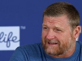 Winnipeg Blue Bombers head coach Mike O'Shea speaks during a press conference outside IG Field in Winnipeg on Wed., Aug. 19, 2020. Kevin King/Winnipeg Sun/Postmedia Network