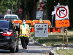 The footprint of the Covid-19 testing centre on Main Street, in Winnipeg, has grown to accommodate increased traffic. Wednesday, Aug. 26, 2020. Chris Procaylo/Winnipeg Sun