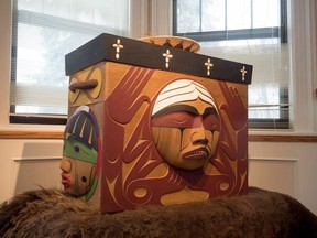 The Bentwood Box is the image used on the front cover of the report.