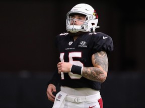 Quarterback Chris Streveler of the Arizona Cardinals runs on the field during a NFL team training camp at State Farm Stadium on September 2, 2020 in Glendale, Arizona.