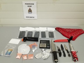 Early Sunday morning, Powerview RCMP conducted a traffic stop in Pine Falls. During the course of the investigation, officers located and seized approximately 28 grams of crystal methamphetamine, weapons and drug paraphernalia. The four occupants - all from Winnipeg - were arrested.
