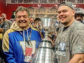 Winnipeg Blue Bomber offensive lineman Michael Couture with his father Dan.
Handout