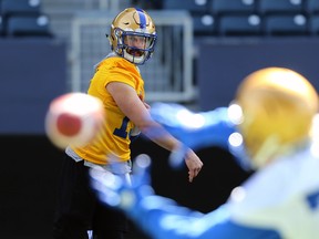 Matt Nichols completes a pass during Winnipeg Blue Bombers training camp at IG Field on Sunday,, May 19, 2019. Nichols, who is now a Toronto Argonaut, is keeping busy back home in Washington State during the pandemic.